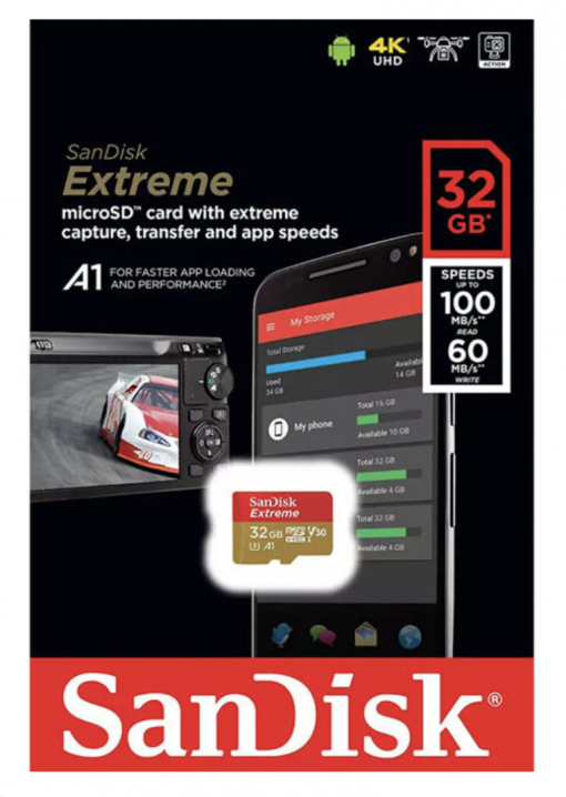 Thẻ MicroSDHC SanDisk Extreme 32GB 100MB/s V30 A1 667x